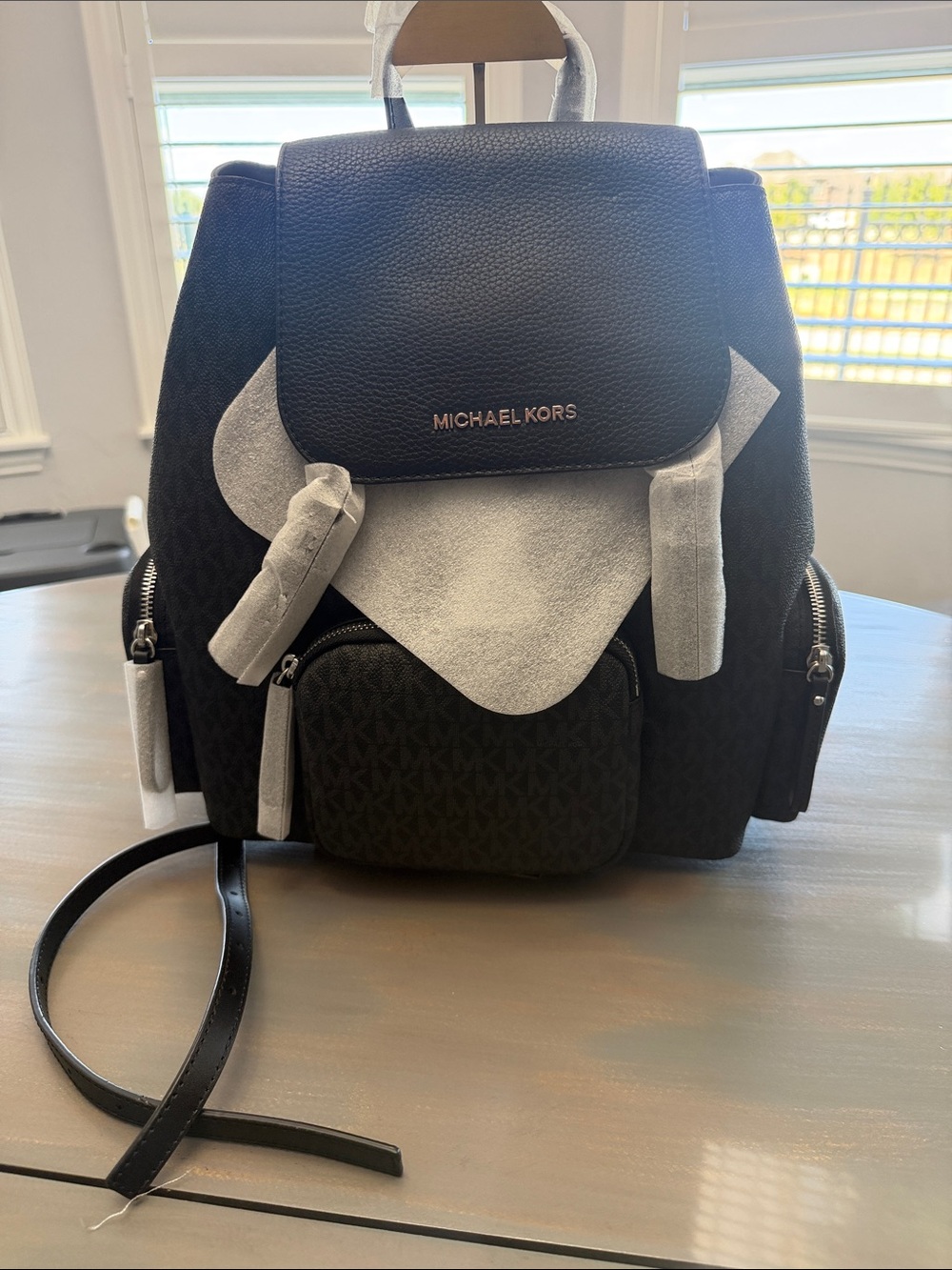 NWT Michael Kors Black Logo Drawstring Backpack